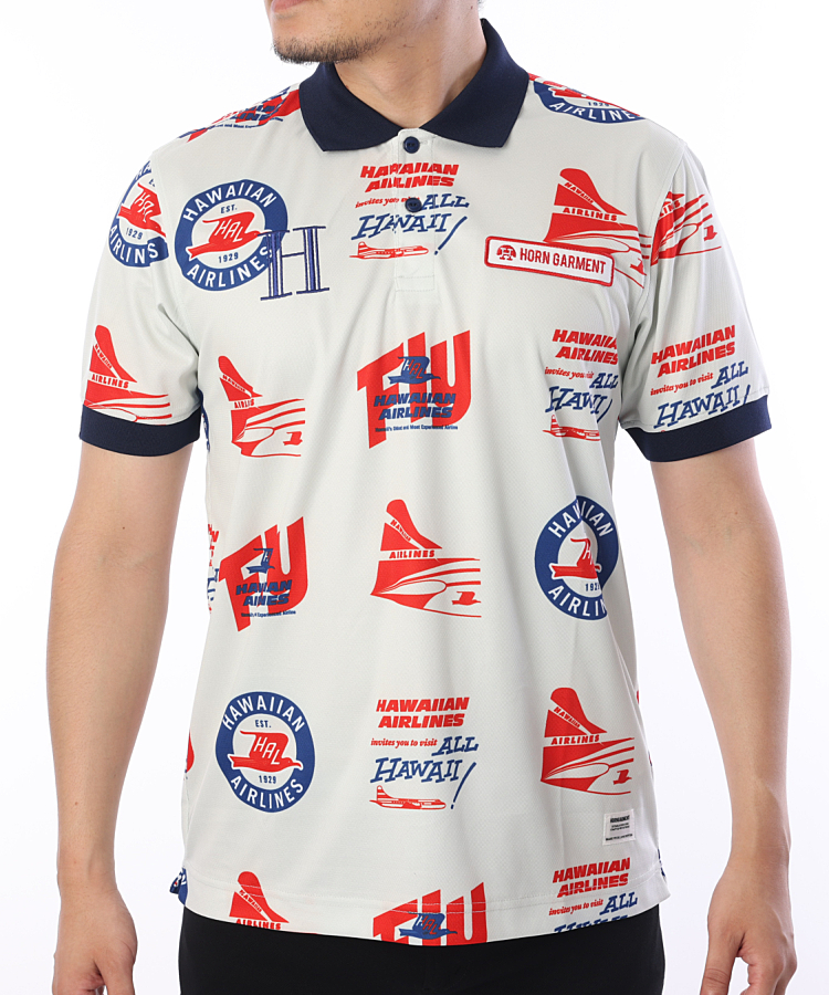 HO [HawaiianAirlines]ロゴ総柄半袖ポロシャツ