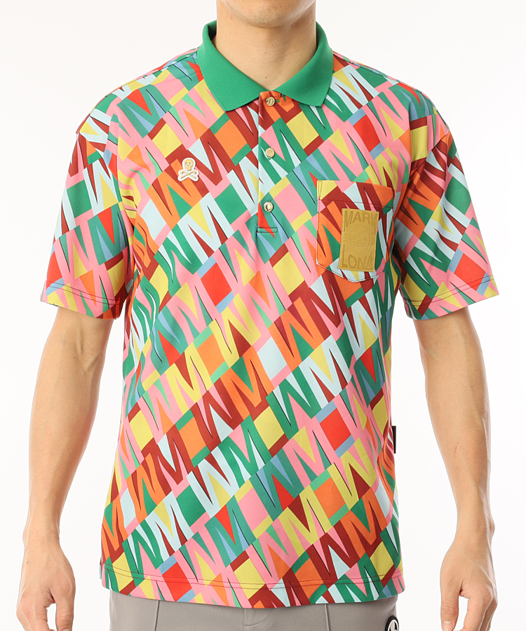 商品一覧画像：ML マルチカラーロゴ配色ネック半袖ポロシャツ