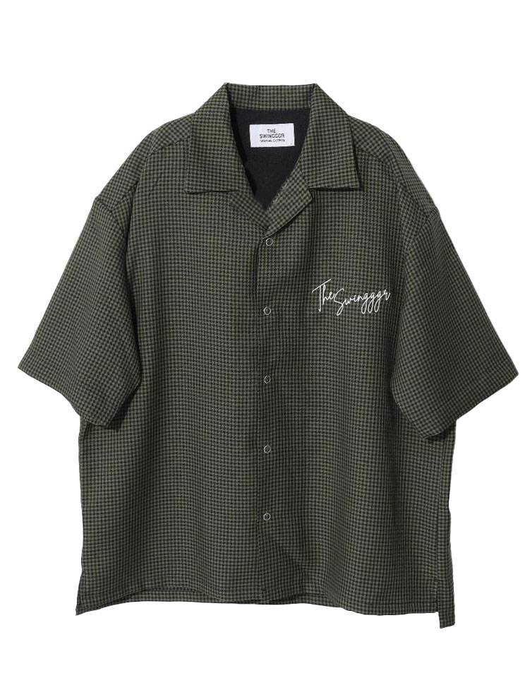 商品一覧画像：SG 千鳥チェック柄バックロゴオープン半袖シャツ