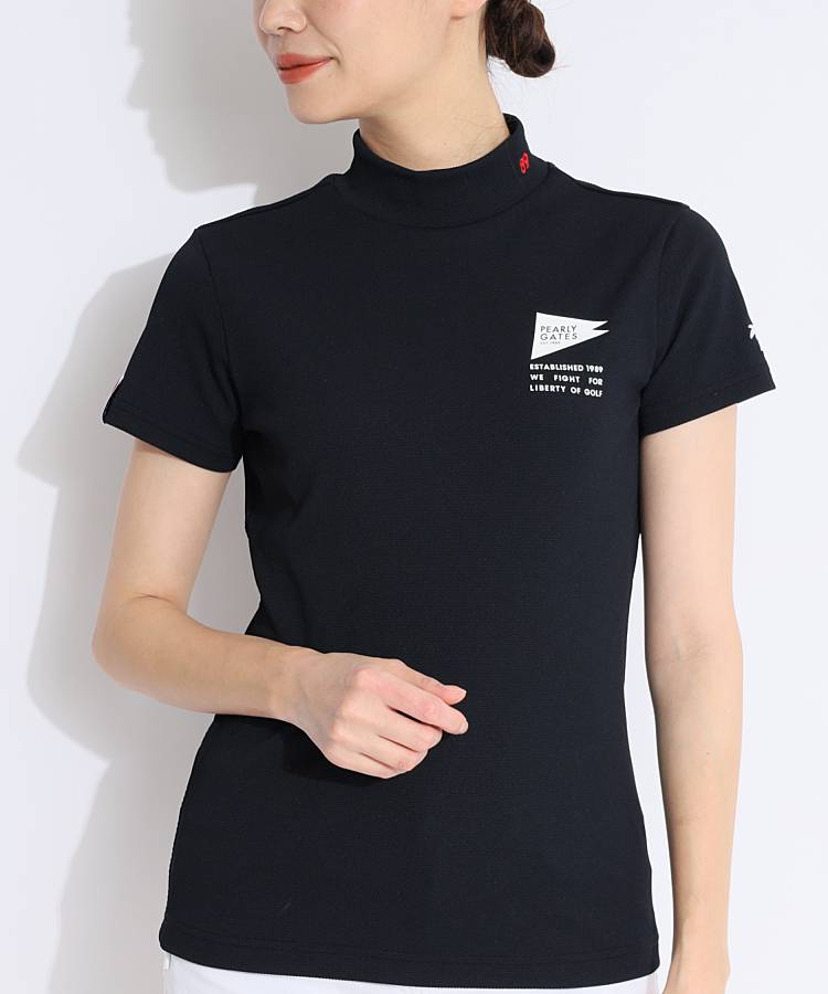 パーリーゲイツ PG フラッグロゴ半袖モックネックカットソー