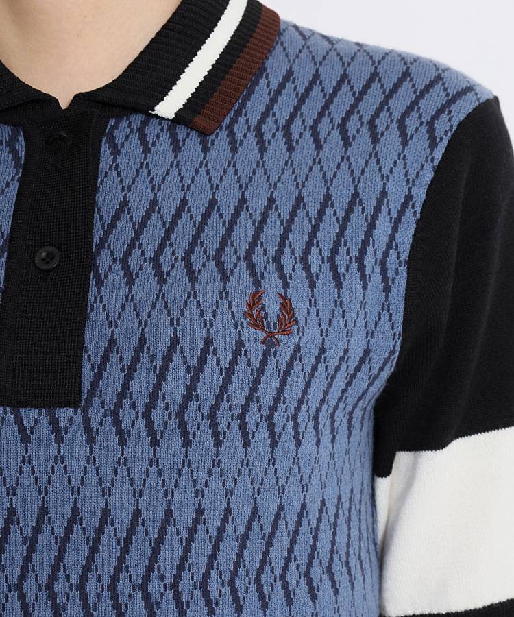良品 FRED PERRY フレッドペリー ジャガード切替ロング丈タイトニット  