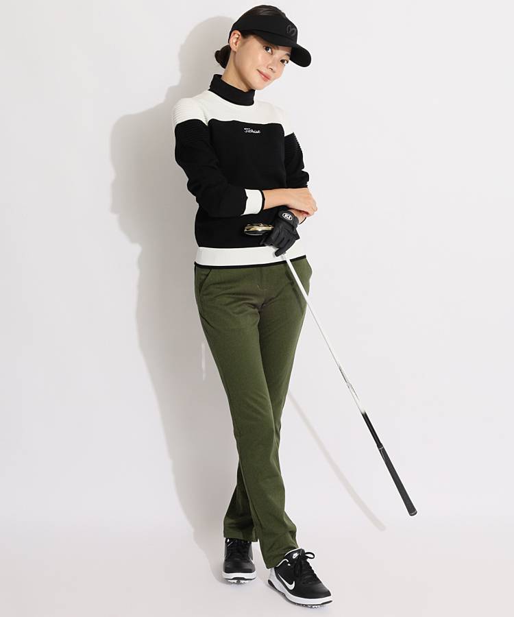 Titleist 黒ニットセーター タイトリスト ゴルフウェア 長袖セーター 秋 冬 リブクルーネック