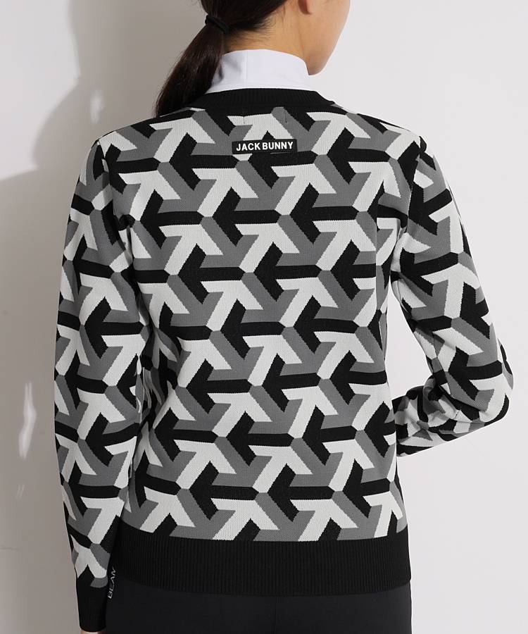 【新品タグ付】ジャックバニー　レディース　Ｍ　クルーネックニット　ゴルフ　総柄 新品タグ付】ジャックバニー レディース M クルーネックニット