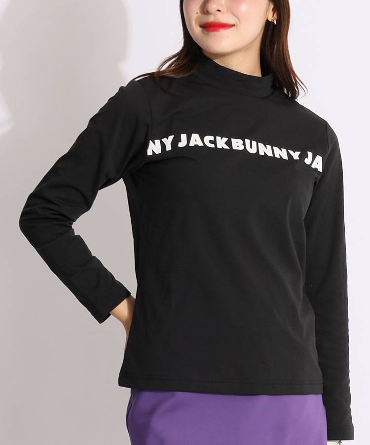 美品　ジャックバニー ロゴプリント　モックネック サイズ(4)M 黒 ジャックバニー JB ロゴプリント裏起毛モックネック長袖カットソー