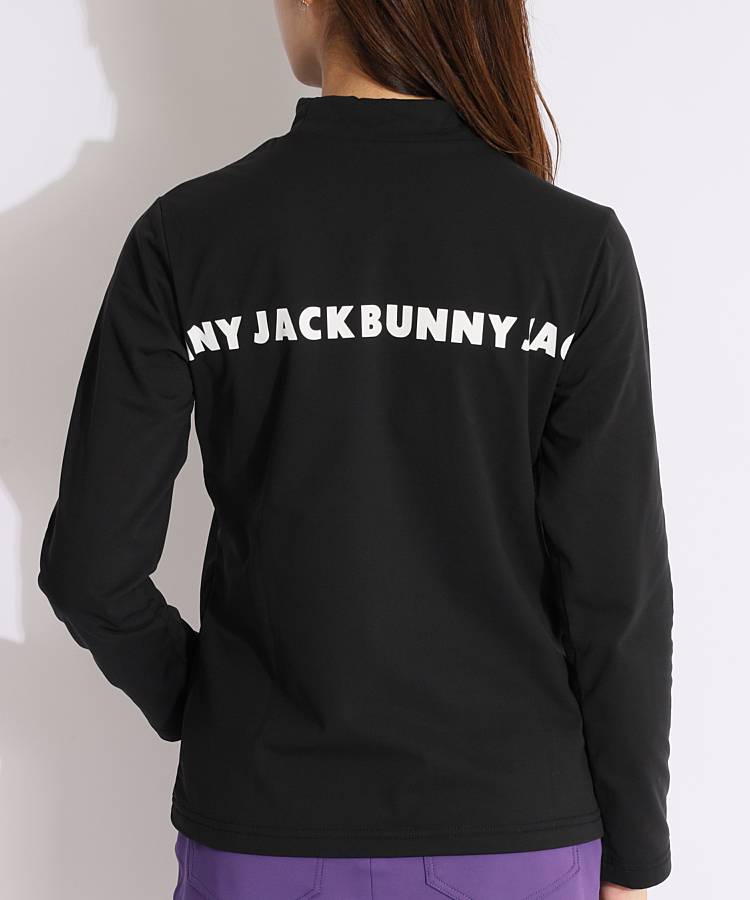 美品　ジャックバニー ロゴプリント　モックネック サイズ(4)M 黒 ジャックバニー JB ロゴプリント裏起毛モックネック長袖カットソー