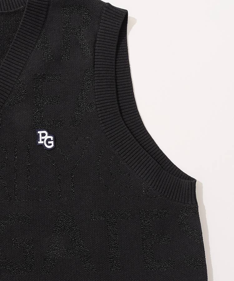 パーリーゲイツ❣️ロゴVネックベスト ネイビー ❣️SALE❣️ パーリーゲイツ PG 総ロゴVネックニットベスト レディースゴルフ