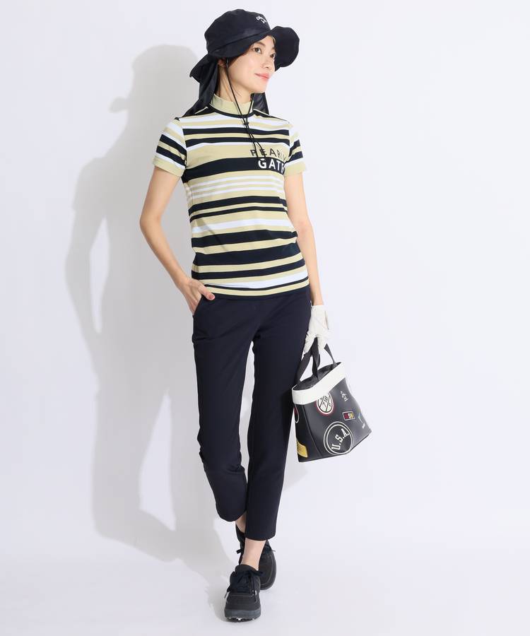 パーリーゲイツ PG ランダムボーダーモックネック半袖カットソー