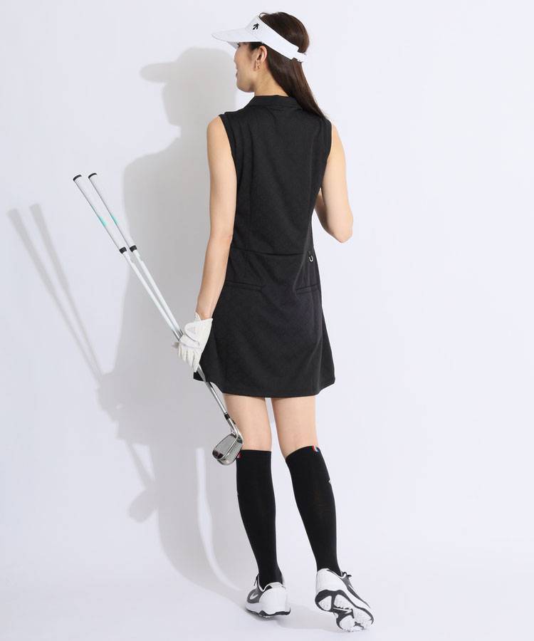 coco 未使用品 デサントゴルフ DESCENTE GOLF レディース ワンピース S 黒 ブラック ノースリーブ ハーフジップ DESCENTE GOLF デサントゴルフ 半袖ワンピース ブラック系 S