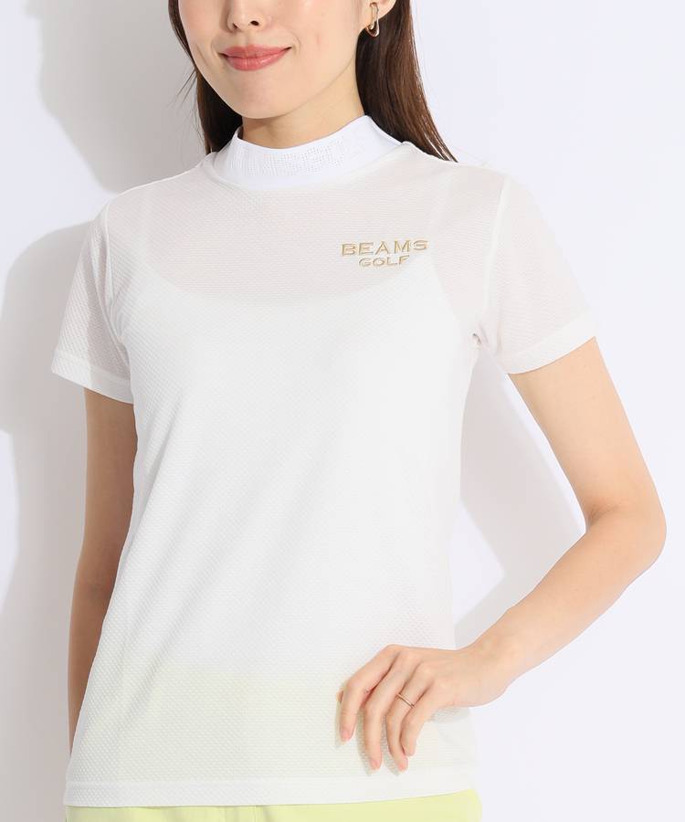 【ビームスゴルフ】人気ロゴネーム 半袖ゴルフモックネックシャツ M 白 ビームスゴルフ】ロゴネーム 半袖ゴルフモックネックシャツ M 白