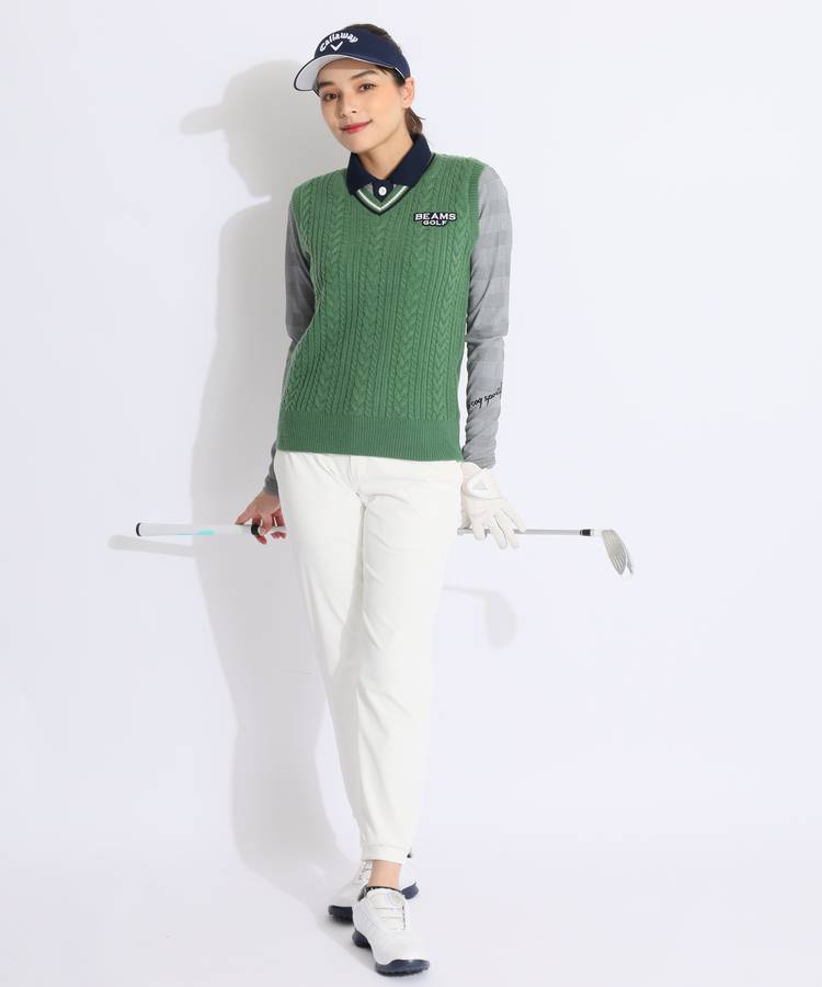 ビームスゴルフ BE ケーブル編みVネックニットベスト レディース