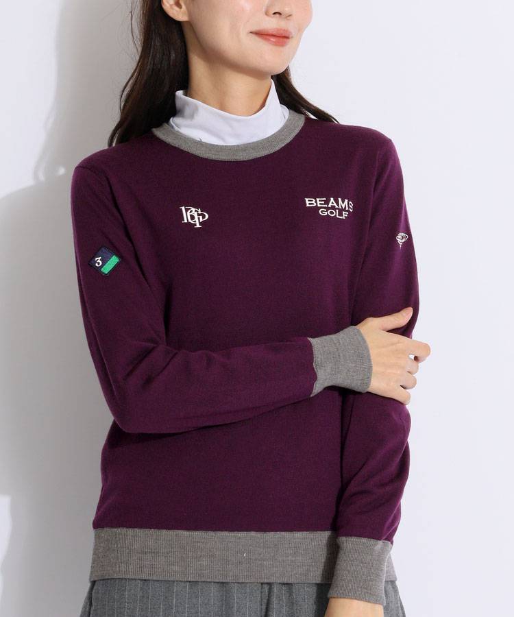 BEAMSGOLF 裏地付きクルーネックセーター ビームスゴルフ BE 【防風ストレッチ】裏地付きクルーネックニット