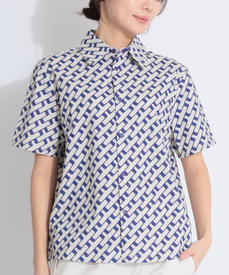 ジェイリンドバーグ JL 総柄サッカー半袖ポロシャツ レディースゴルフ