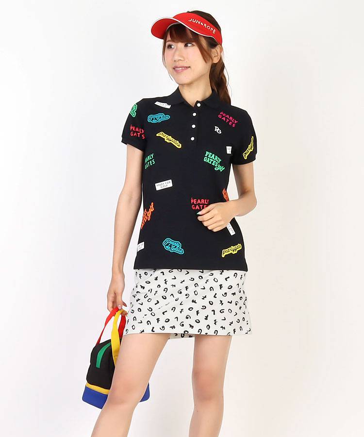 パーリーゲイツ　格子メッシュ半袖ポロシャツ　レディース パーリーゲイツ 格子メッシュ半袖ポロシャツ レディース