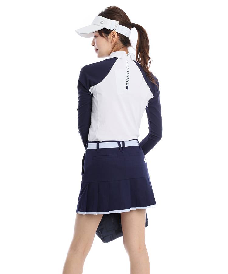 デサントゴルフ DE バックジップバイカラー長袖ポロシャツ レディース