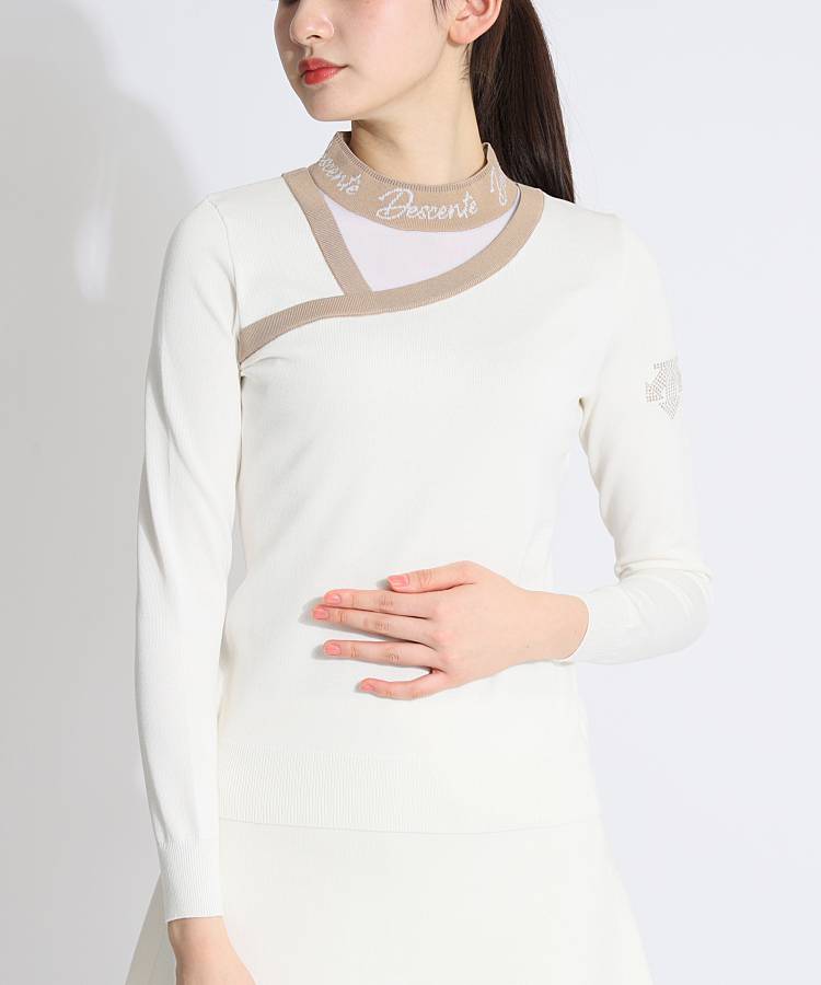 デサントゴルフ DE [LUXE]シースルー切替モックネックニット
