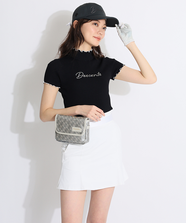 デサントゴルフ DE [LUXE]SWAROVSKIリブメロー半袖ニット