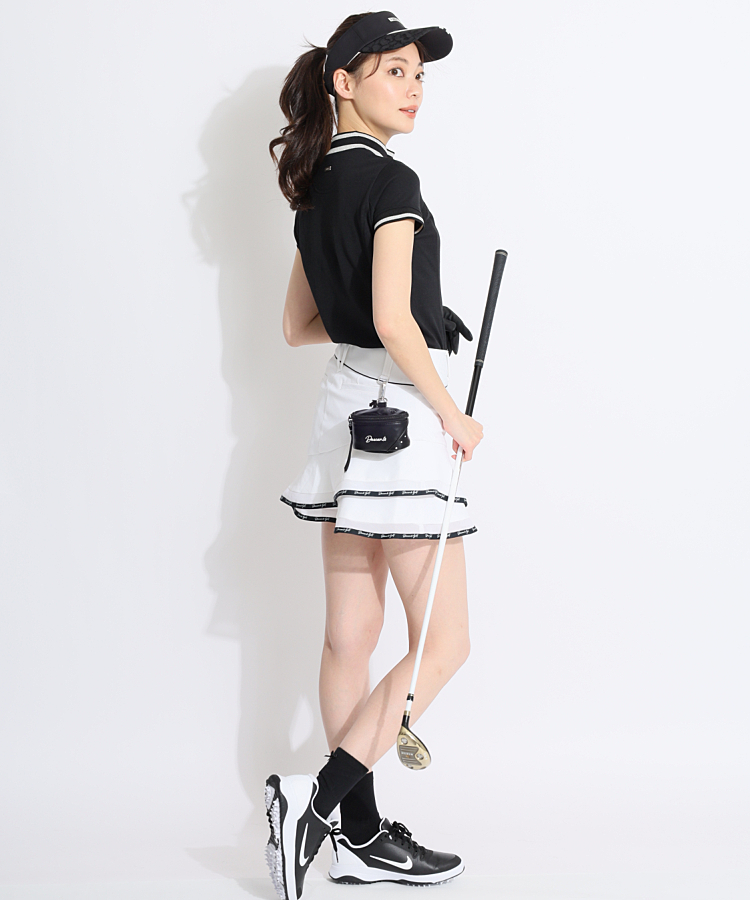 DESCENTE - デサントゴルフ⭐︎ 大人気即完売SSサイズ⭐︎ ロゴラバープリントスカート デサントゴルフ DE [LUXE]一体型ペチパンツUVストレッチ裾ロゴ