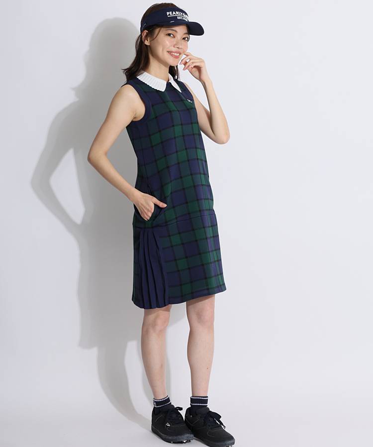 パーリーゲイツ PG ブラックウォッチ柄2WAYノースリーブニット