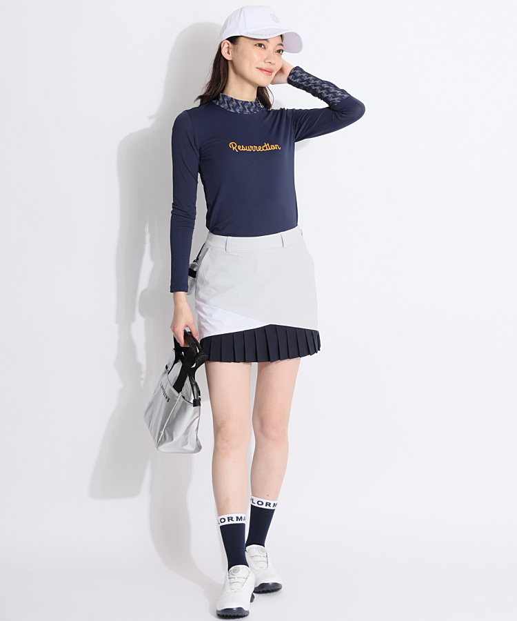 【新品】レザレクション　レディース　長袖　モックネック　白　ピンク　Sサイズ レザレクション(Resurrection) モックネック | レディースゴルフ