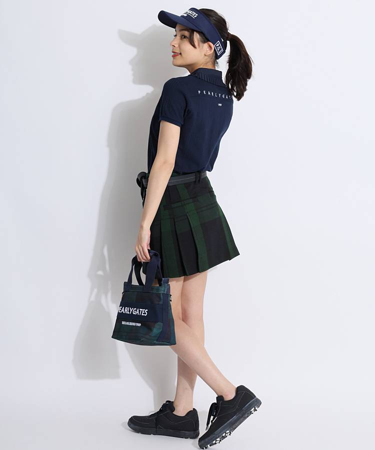 2点セット パーリーゲイツ 半袖ポロシャツ スカート チェック サイズ0【B】 パーリーゲイツ 半袖 ポロシャツ チェック スカート 0 S 上下セット