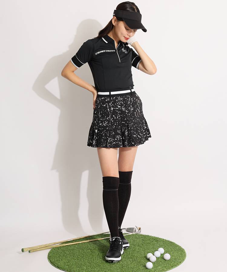 ランバンスポール　ゴルフ　フロントプリーツスカート　黒 LANVIN SPORT フロントプリーツスカート(43cm丈)【アウトレット