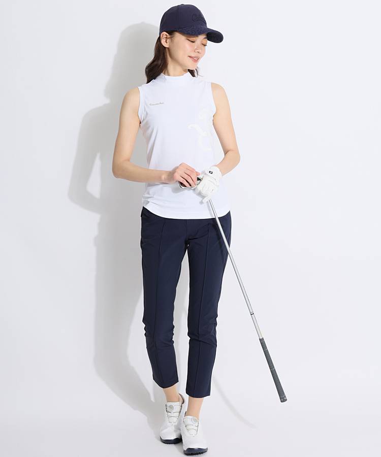 レザレクション RR 艶ロゴprintモックネックノースリーブカットソー