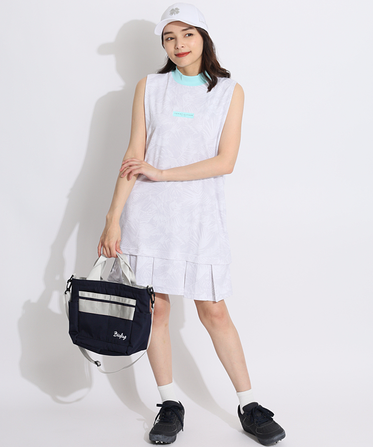 トミーヒルフィガーゴルフ TH リーフプリントノースリーブワンピース