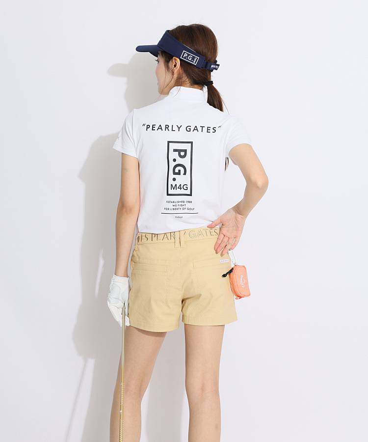 【完売品‼️】パーリーゲイツ　【PGG】ストレッチかるいし　カットソー パーリーゲイツ PG バックロゴプリントモックネック半袖