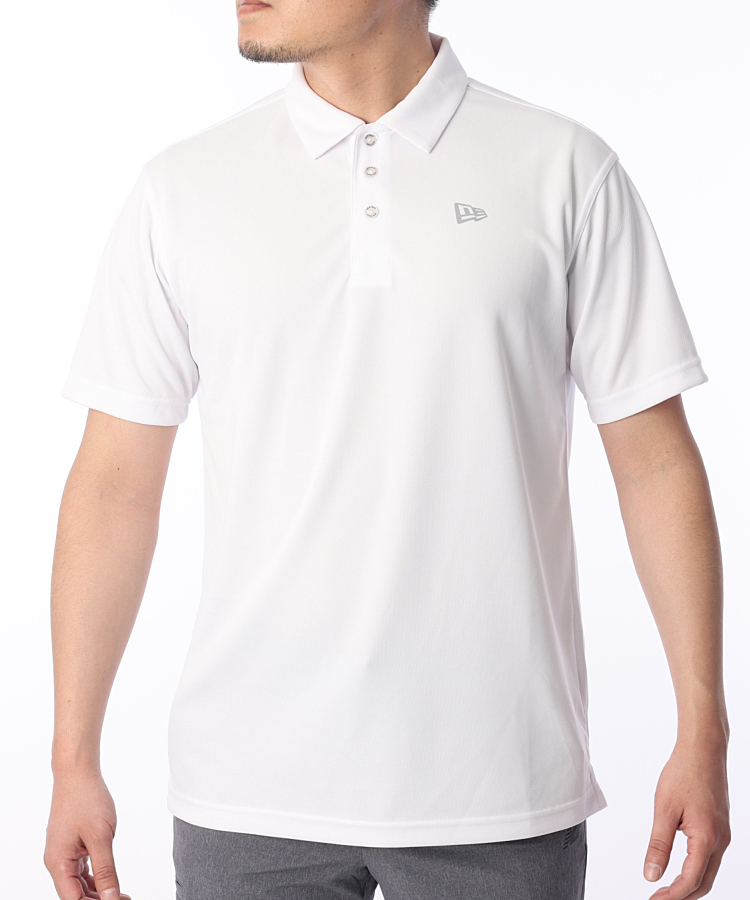 ニューエラ NE Backロゴ◇UV半袖ポロシャツ(ホワイト) ゴルフウェア