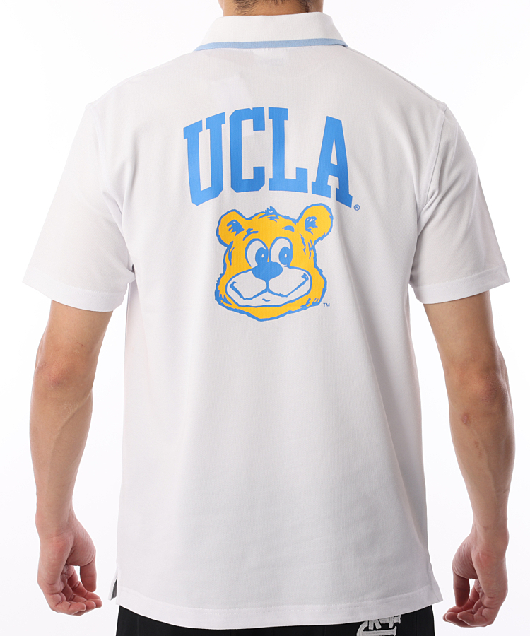 ニューエラ NE [UCLA]ロゴPT鹿の子半袖ポロシャツ(ホワイト) ゴルフ