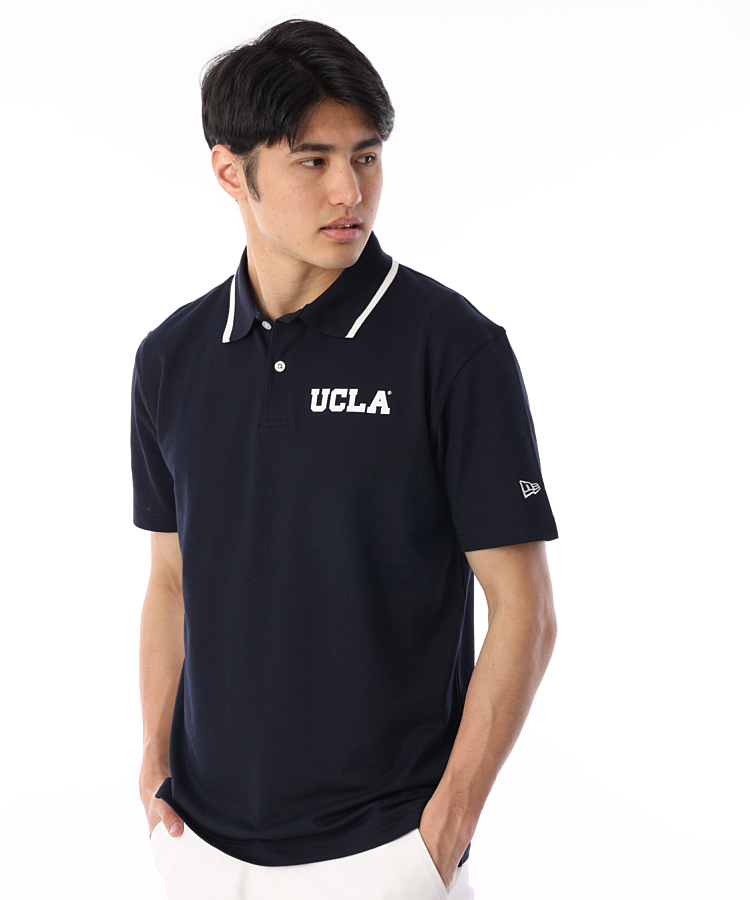ニューエラ NE [UCLA]ロゴPT鹿の子半袖ポロシャツ(ネイビー) ゴルフ