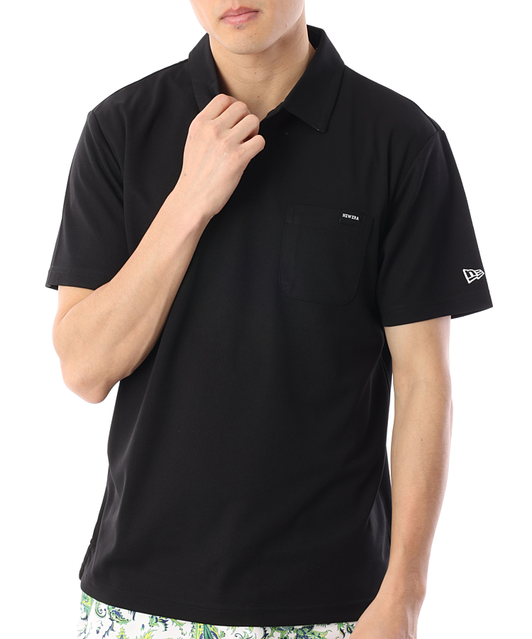 ニューエラ NE 速乾UV胸ポケット半袖ポロシャツ(ブラック) ゴルフ 