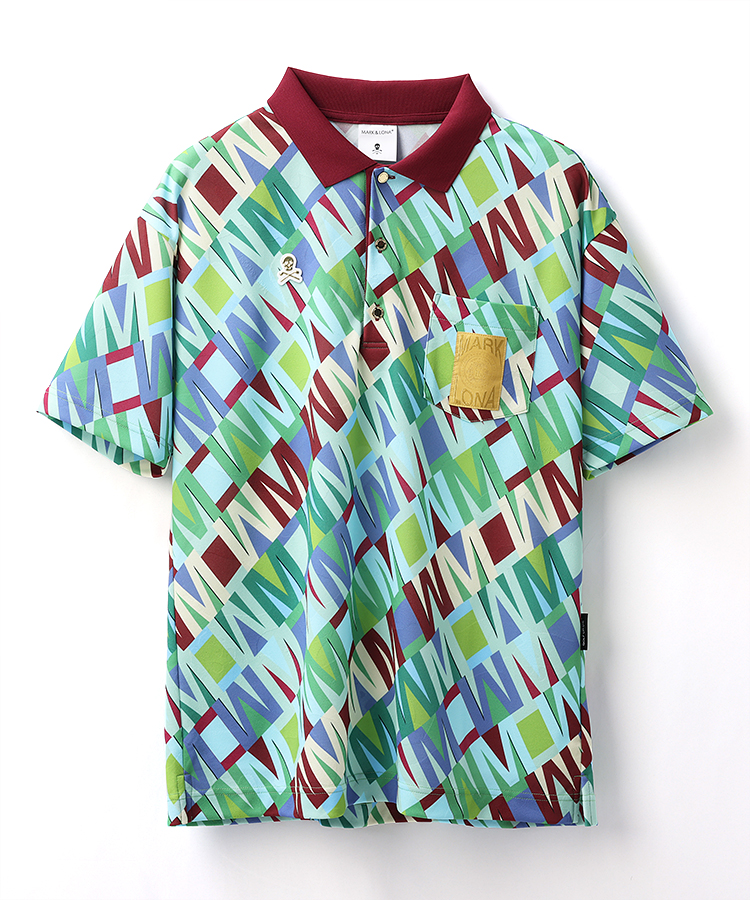 【美品】マーク＆ロナ　ゴルフ　半袖ポロシャツ　金ボタン　襟ロゴプリント