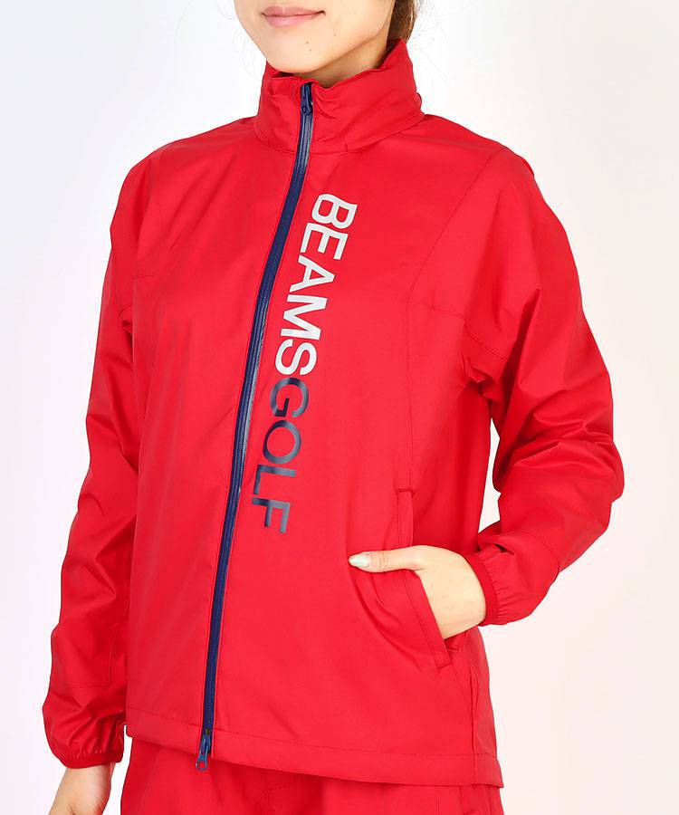 極美品　2023　ビームスゴルフ　撥水 カラー ワンピース　レッド レイン　M パフォーマンスギア（PG）（レディース）ゴルフウェア レイン