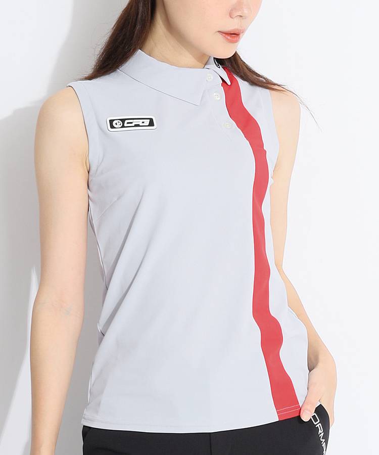 CP [RIKAINOUE]アシメLineノースリーブポロシャツ