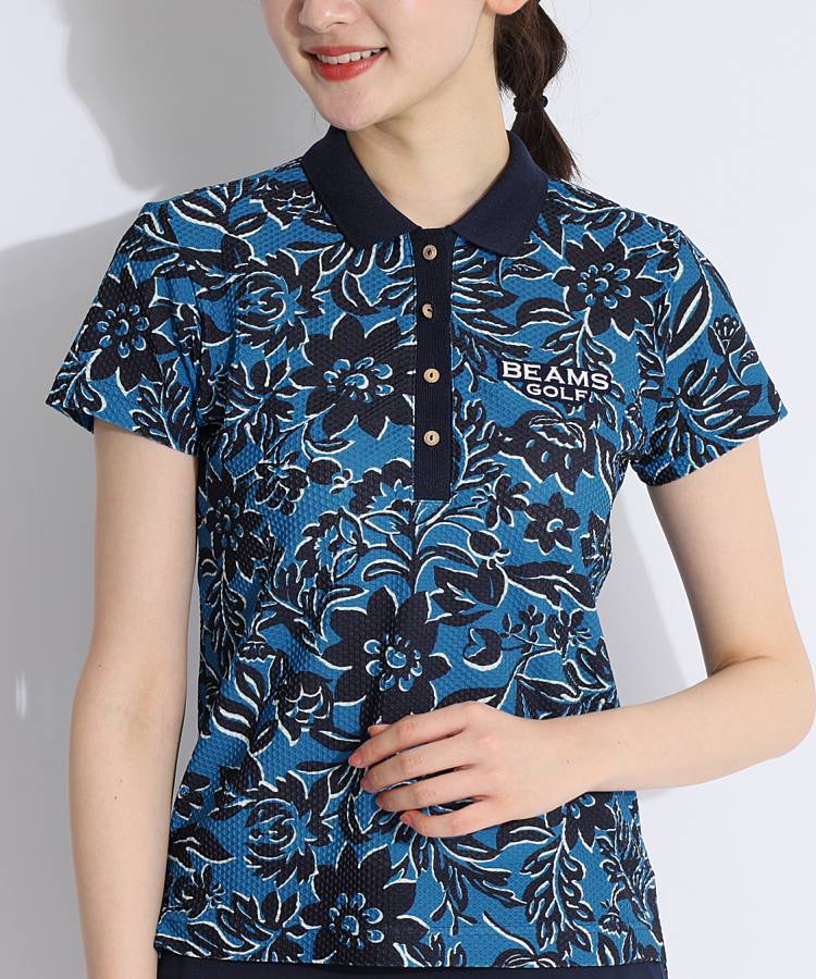 BEAMS GOLF ビームスゴルフ 半袖 ポロシャツ 花柄 ピンク系 M