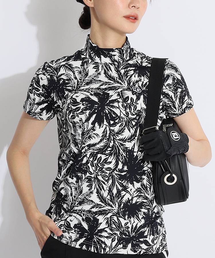 PG バックロゴLINEボタニカル柄モックネック半袖カットソー
