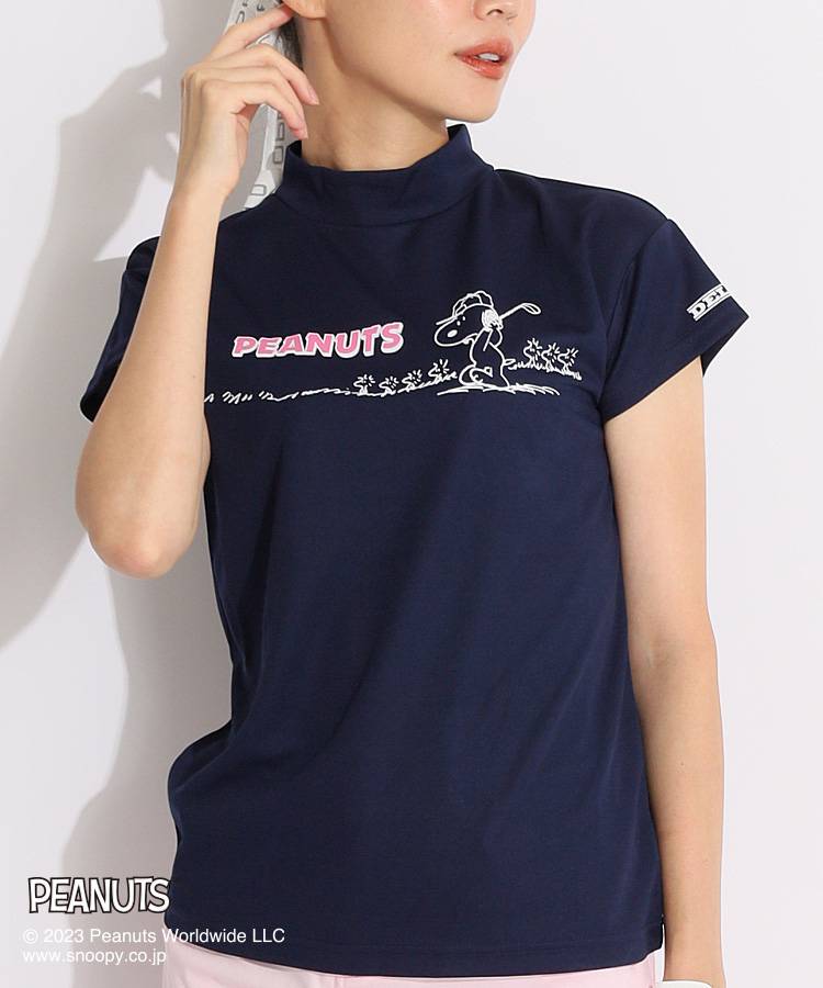 DL [DELSOLｘPEANUTS]スヌーピープリントモックネック半袖カットソー