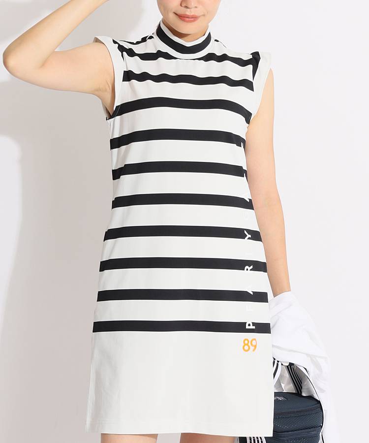 パーリーゲイツ PG パネルボーダー袖フリルノースリーブワンピース