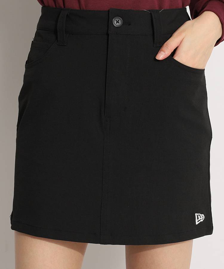 NE ワンポイントロゴ刺繍シンプル台形スカート(ブラック)