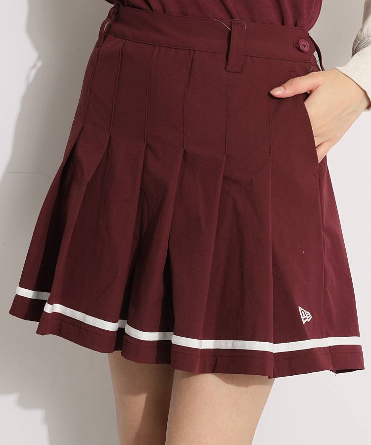 NE 一体型ペチパンツ裾ラインプリーツスカート(バーガンディ)