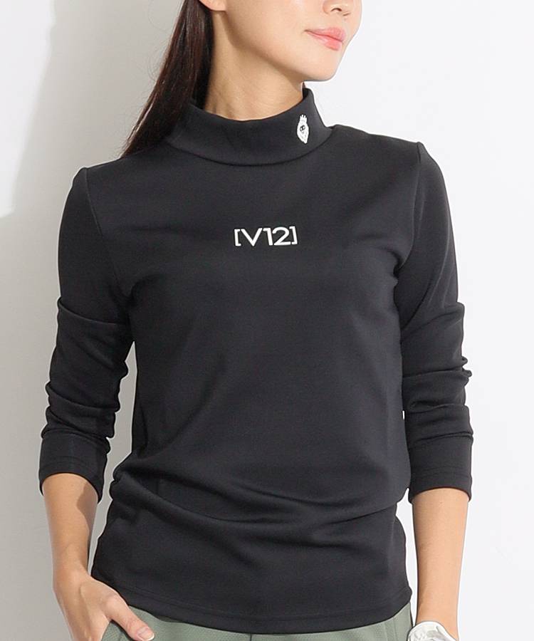 VI バックメッセージロゴモックネック長袖カットソー
