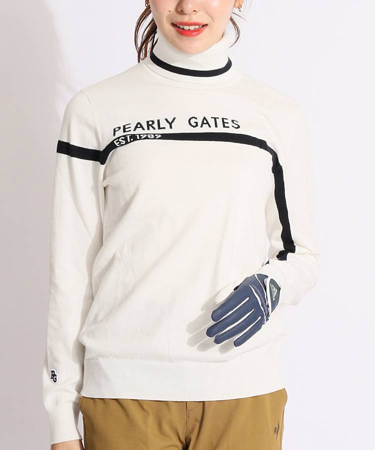 PG カシミヤタッチロゴ切替タートルネックニット