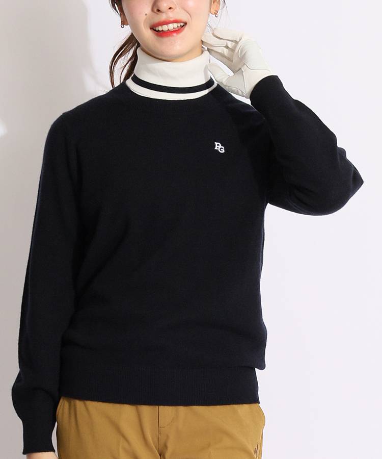 PG バックロゴラインカシミヤクルーネックニット