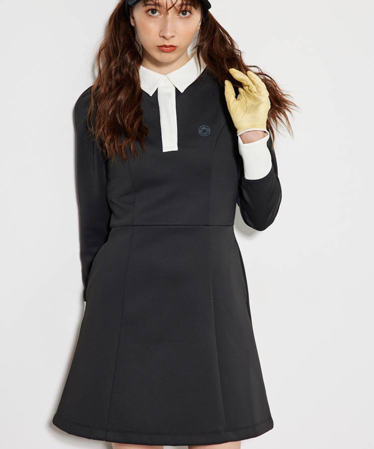 リエンダゴルフ RI 総柄ロゴUVパフスリーブ長袖ポロワンピース