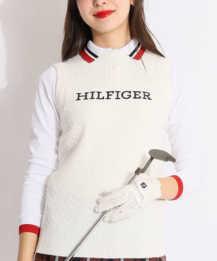 TH フロント刺繍ロゴケーブルニットベスト