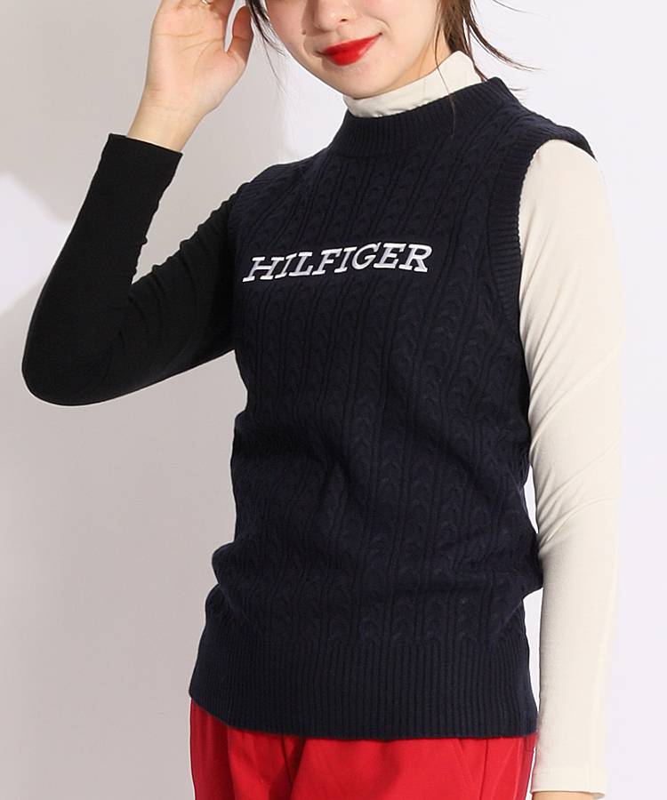 トミーヒルフィガーゴルフ TH フロント刺繍ロゴケーブルニットベスト