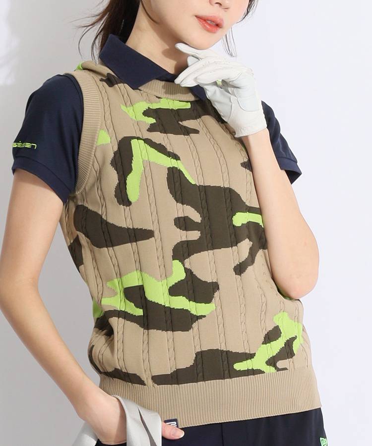 ロサーセン RO カモフラ柄ケーブルニットベスト レディースゴルフ