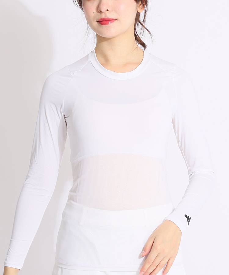 ホワイトメッシュ長袖トップスとスカートセット アディダス