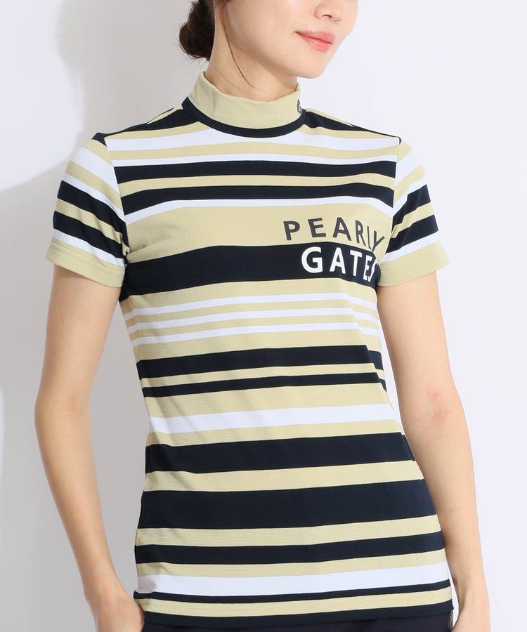 パーリーゲイツ PG ランダムボーダーモックネック半袖カットソー